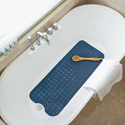 Tree Bud Bathtub Mats for Shower Tub Non-Slip Bath Mat 39 x 16 Inch Extra Long Shower Mat, Bath Tub Mat for Bathroom with Machine Washable, BPA Free for Kids (Navy Blue) - color: Navy Blue
