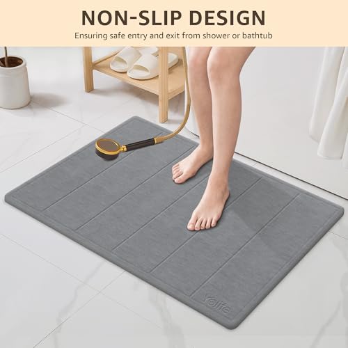 Yolife 32"x 20" Stone Bath Mat Large, Diatomaceous Earth Bath Mat for Bathroom, Super Absorbent Quick Drying Stone Shower Mat, Non-Slip Natural Diatomite Bathroom Floor Mat, Easy to Clean (Dark Grey) - color: Dark Grey
