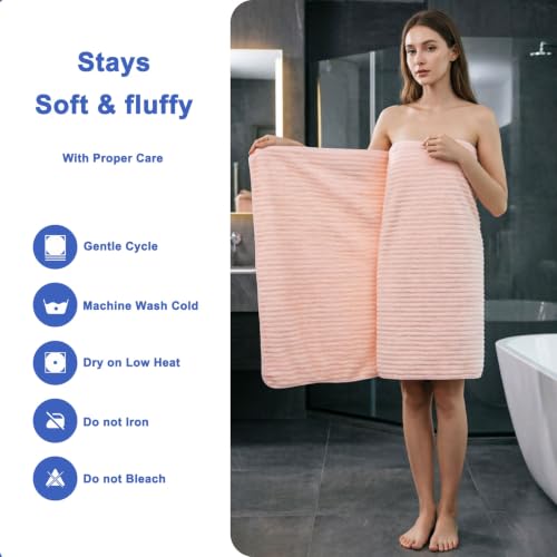 Bath Towels 2-Pack, 27.5x55 Inches - Ultra Soft and Highly Absorbent Quick Dry Microfiber Towels with Hanging Loop, Beauty Twill Stripe Design for Bath, Beach, Gym - color: 2pink