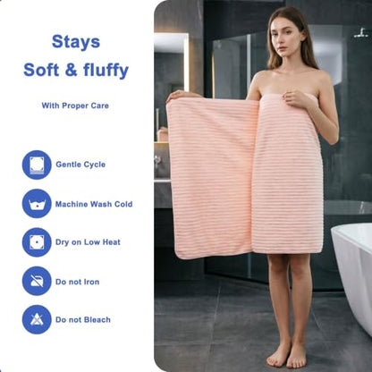 Bath Towels 2-Pack, 27.5x55 Inches - Ultra Soft and Highly Absorbent Quick Dry Microfiber Towels with Hanging Loop, Beauty Twill Stripe Design for Bath, Beach, Gym - color: 2pink