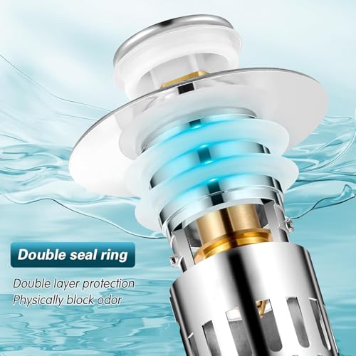 2025 New Universal Pop-Up Bathroom Sink Stopper with Hair Catcher, Pop-Up Removable Bathroom Sink Strainer, Easy-Install Sink Drain Strainer
