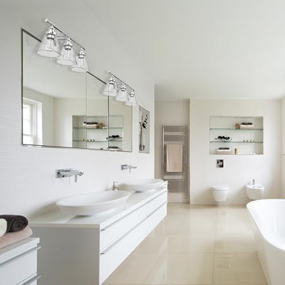 Globe Electric 51234 5-Piece All-in-One Bathroom Set, Chrome, 23" 3-Light Vanity Wall Light with Clear Glass Shades, Towel Bar and Ring, Robe Hook, Toilet Paper Holder, Beauty Room Accessories - color: Chrome, Parker