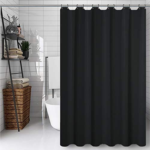 Hibate Black (72x72 Inches) Fabric Shower Curtain Liners Hotel Quality Machine Washable Bath Bathroom w/12pcs Hooks - color: Black, size: 72"W x 72"L (Pack of 1)