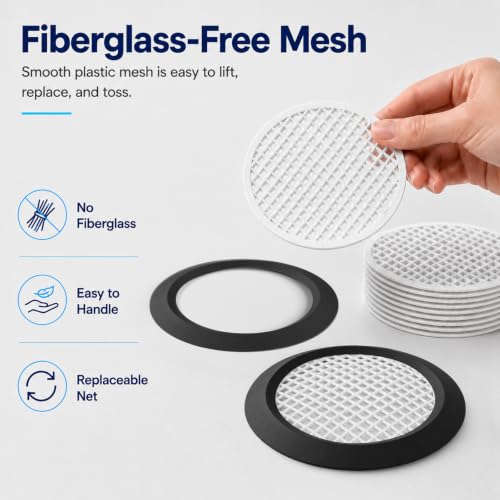 35 Pack Disposable Shower Drain Hair Catcher with Weighted Silicone Ring | Adhesive-free 3.84 in mesh nets for flat shower, tub and floor drains, designed to help hold the cover securely in place.