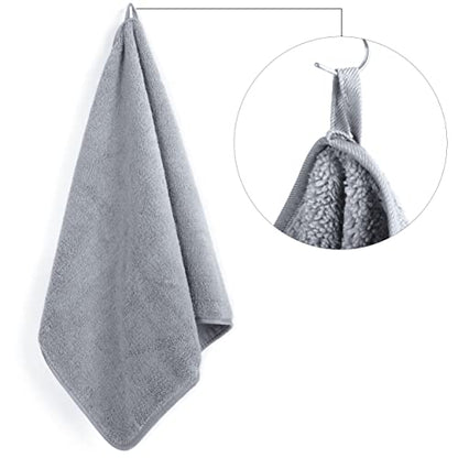 POLYTE Quick Dry Lint Free Microfiber Hand Towel, 16 x 30 in, Set of 4 (Gray) | 4 Pack, Oversize, Lint Free, Hanging Loop - color: Gray