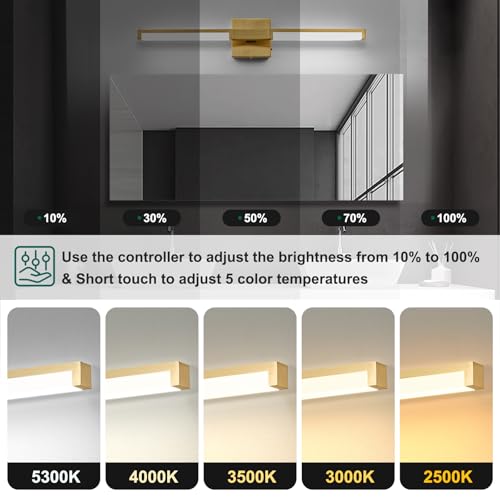 24 Inch Bathroom Vanity Light Fixtures, Gold Modern Light Fixtures Over Mirror, 12W 5CCT Dimmable Wall Light - color: Gold - 1Pack, size: 24 inch
