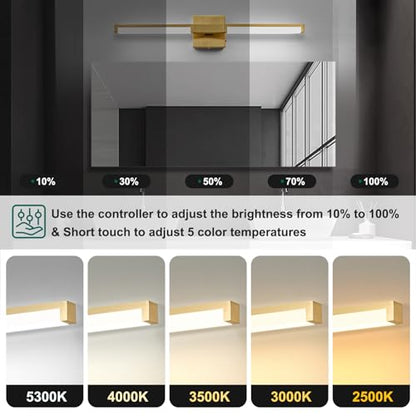 24 Inch Bathroom Vanity Light Fixtures, Gold Modern Light Fixtures Over Mirror, 12W 5CCT Dimmable Wall Light - color: Gold - 1Pack, size: 24 inch