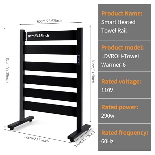 Towel Warmer Rack with 6 Widened Bars, Wall-Mounted Heated Towel Dryer with Timer, LED Display, 3 Temp Levels, Plug Overheat Protection, for Bathroom Spa Laundry (Matte Black) - color: Black