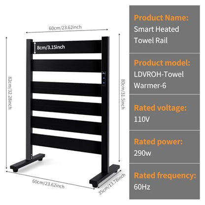 Towel Warmer Rack with 6 Widened Bars, Wall-Mounted Heated Towel Dryer with Timer, LED Display, 3 Temp Levels, Plug Overheat Protection, for Bathroom Spa Laundry (Matte Black) - color: Black