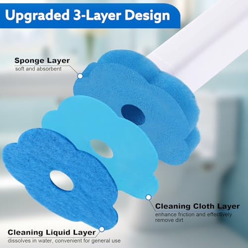 wlich Disposable Toilet Brush Set with 48 Refills, Wall Mount Holder | Flexible Scrubbing Head, Hygienic Toilet Cleaning, Wall-Mounted Storage for Homes, Apartments, Dorms, Offices, Hotels - color: White+grey - 48 Refills