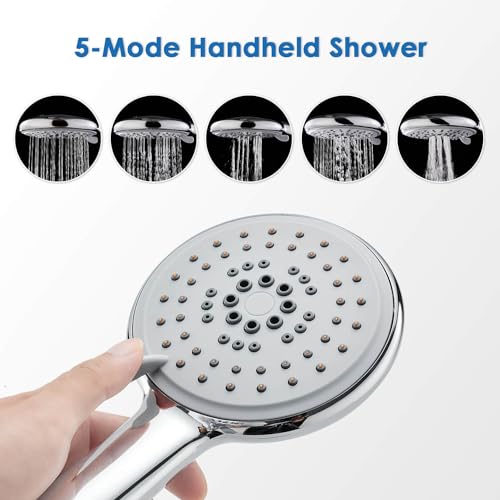 ROVOGO Shower Panel Tower System With Height Adjustable Shower Head, Black | Self-Cleaning Rain Shower and Handheld, 6 Body Jets, Brass Shower Arm and Valves, Stainless Steel Shower Column 43.3 inch - color: Black Panel+Chrome Fixtures