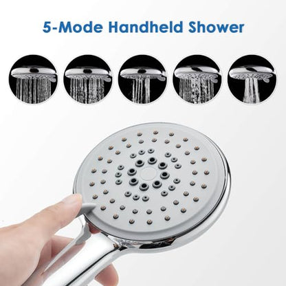 ROVOGO Shower Panel Tower System With Height Adjustable Shower Head, Black | Self-Cleaning Rain Shower and Handheld, 6 Body Jets, Brass Shower Arm and Valves, Stainless Steel Shower Column 43.3 inch - color: Black Panel+Chrome Fixtures