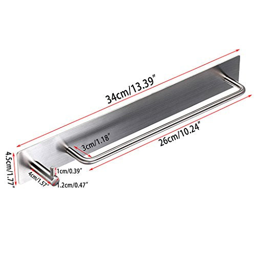 Sumnacon Towel Bar Rack with Hook, 13.38 Inch 3M Self Adhesive Stainless Steel Towel Holder Organizer for Bathroom Kitchen Bedroom, Brushed Finish (Towel Rack with Hook)