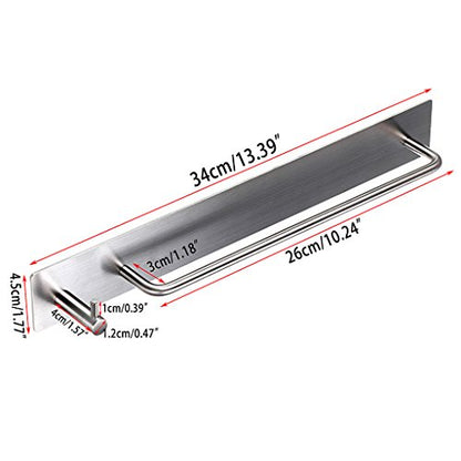 Sumnacon Towel Bar Rack with Hook, 13.38 Inch 3M Self Adhesive Stainless Steel Towel Holder Organizer for Bathroom Kitchen Bedroom, Brushed Finish (Towel Rack with Hook)