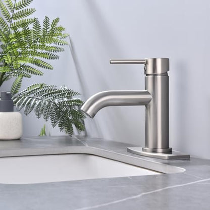Single Handle Bathroom Faucet with Metal Drain Assembly and Escutcheon, Brushed Nickel - color: Brushed Nickel