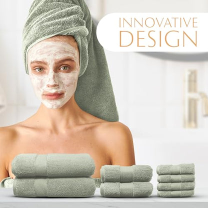 MAURA Sage Green Bath Towel Set of 8 for Bathroom. Turkish Cotton Luxury Bath Towels. Extra Large, Thick, Plush & Soft. Hotel & Spa Quality - Sage Green - color: Sage Green, size: 8-Piece Set (2 Bath, 2 Hand, 4 Washcloth)