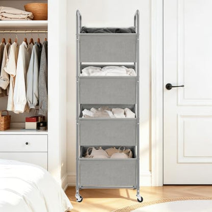STO STO 4-Tier Vertical Rolling Laundry Hamper, Removable Bags, Gray Faric | 160L Capacity, Space-Saving Vertical Design, Rust-Resistant Steel Frame, Lockable Wheels, Ideal for Apartments & Small Spaces - color: Gray Faric, size: 4-Tier