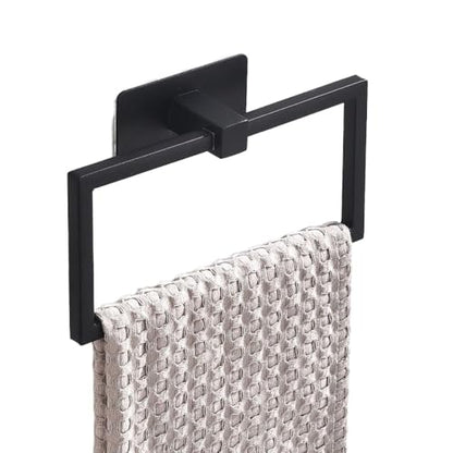 Stainless Steel Towel Ring Nordic Square Towel Holder for Bathroom Wall Mounted(Black) - color: Black