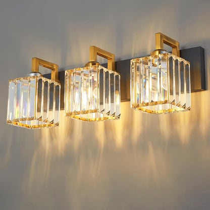 Modern Bathroom Vanity Light 3-Lights Black Gold Crystal Wall Lamp Bathroom Modern Crystal Vanity Lighting - color: Black+Gold Crooked, size: 3-light