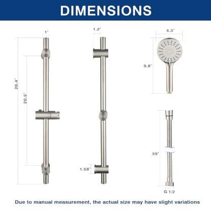 Shower Slide Bar with Adjustable 5-Function Handheld Shower Head & 59-Inch Hose – Stainless Steel Wall Mount Shower Slide Bar Set, Drilling Required(Brushed Nickel) - color: Brushed Nickel