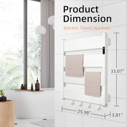 K&KALONZO Electric Heated Towel Rack, 2-Min Heat, Plug-in/Hardwired, H4-W | Wall Mounted, 10 Timers & 3 Heat Levels, 2H Rapid Dry, Anti-Scald, Aerospace Aluminum Towel Warmer for Bathroom, 4 Hooks, - color: White, size: 4-Bar