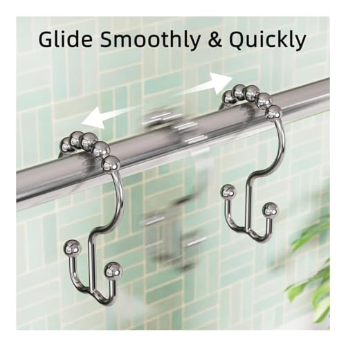 Shower Curtain Hooks Rings, Rust Resistant Metal Double Glide Shower Hooks Rings for Bathroom Shower Rods Curtains, Set of 12 Hooks - Chrome - color: Chrome