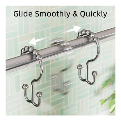 Shower Curtain Hooks Rings, Rust Resistant Metal Double Glide Shower Hooks Rings for Bathroom Shower Rods Curtains, Set of 12 Hooks - Chrome - color: Chrome
