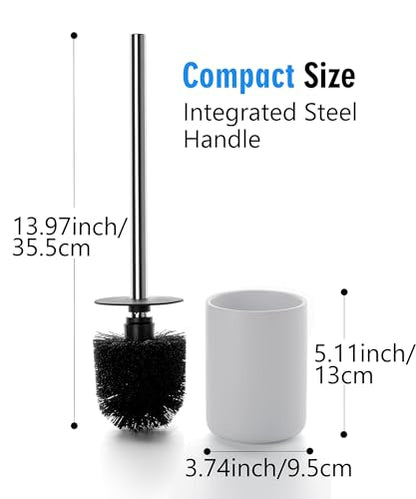 Ceramic Toilet Brush and Holder Set, Toilet Bowl Cleaner Brush | Freestanding Deep-Cleaning, Stainless Steel Handle, Small & Sturdy for Storage, Easy to Clean, Non-Scratching - color: Matt White