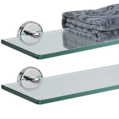 JQK Bathroom Glass Shelf Chrome, Tempered Glass Shower Storage 12 by 5 inches, 304 Stainless Steel Polished Chrome Wall Mount 2 Pack, TGS101L12-CH-P2 - color: Chrome, size: 12 Inch (2 Pack)