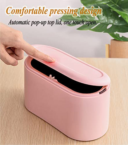 LTWQLing Mini Trash Can with Lid - Removable Small Garbage Can, Tiny Plastic Trash Bin, Pop Up Countertop Wastebasket, Counter Garbage Lint Bin for Bathroom,Office,Kitchen,Desk,Coffee Table(Pink) - color: Pink
