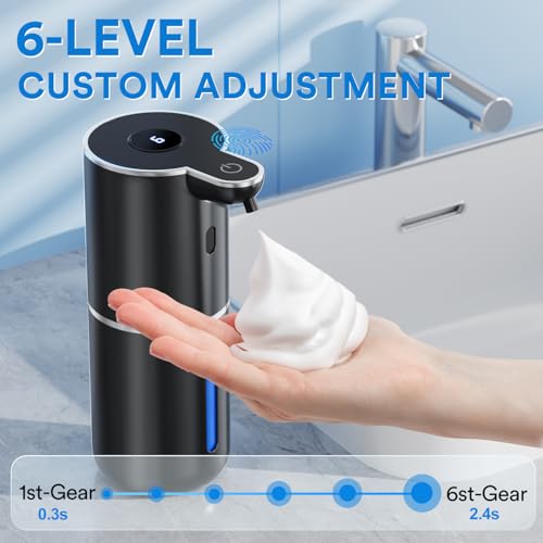 Automatic Foaming Soap Dispenser Touchless, Rechargeable Electric Hand ＆ Dish Soap Dispenser for Bathroom and Kitchen - Smart Digital Display, 6 Adjustable Level, 380ml, Wall Mounted, IPX5 - color: Black, style: Foam