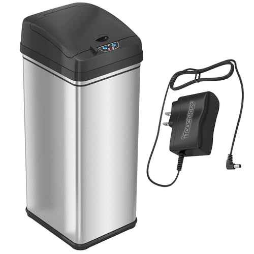 iTouchless 13 Gallon Sensor Trash Can with AC Adapter, Battery-Free Stainless Steel Automatic Bin with Odor Filter, Great for Kitchen and Office - color: Black, Silver, 13 Gal with AC