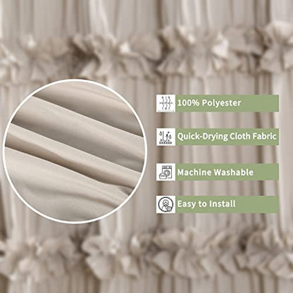 Camel Ruffle Shower Curtain, Vintage Handcrafted Bow Tie Bath Curtain for Master Bathroom, Ruched Microfiber Bathroom Curtain with 12 Buttonholes, 72" W x 84" H (LQ-10) | Vintage Handcrafted Bow Tie Bath Curtain for Master Bathroom, Ruched Microfiber Bath