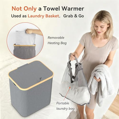 Towel Warmer & Laundry Basket 2-in-1, Foldable Towel Warmer for Bathroom with Removable Heating Bag, 20/40/60Mins Fast Heating, Auto Shut-Off, Fits 3 Large Towels Blankets, Ideal Xmas Gift - color: Grey