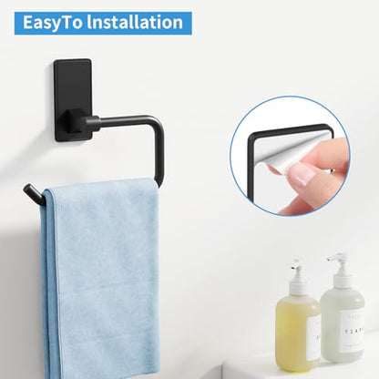 Towel Ring, Bathroom Hand Towel Holder,Metal Towel Hangers Wall-Mounted Hand Towel Rack for Bathroom, Easy to Adhesive, Matte Black - color: Matte Black, size: C-Shape(1-pack)