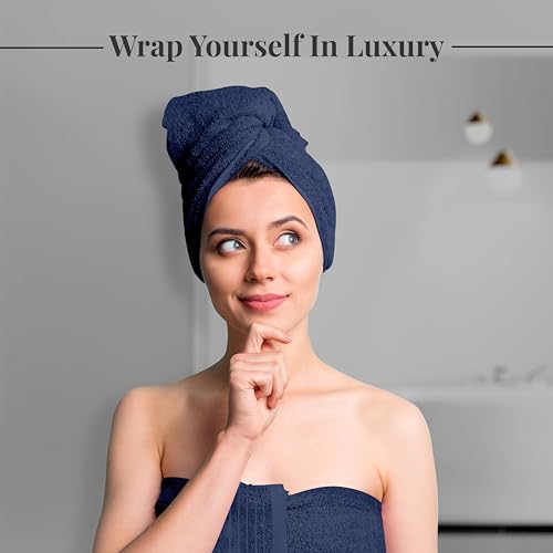 4 Piece Extra Large Bath Towels 30 x 60 Inches, Navy | 100% Cotton, Larger & Lighter Weight, Quicker to Dry, Super Soft and Absorbent, Perfect for Bathroom - color: Navy