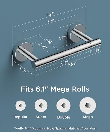 FORIOUS Commercial Toilet Paper Holder Wall Mount Bathroom Tissue Holder | Chrome | SUS304 Stainless Steel Rustproof | Double Post Pivoting Toilet Paper Roll Holder | Screw-In | Round Base - color: Chrome