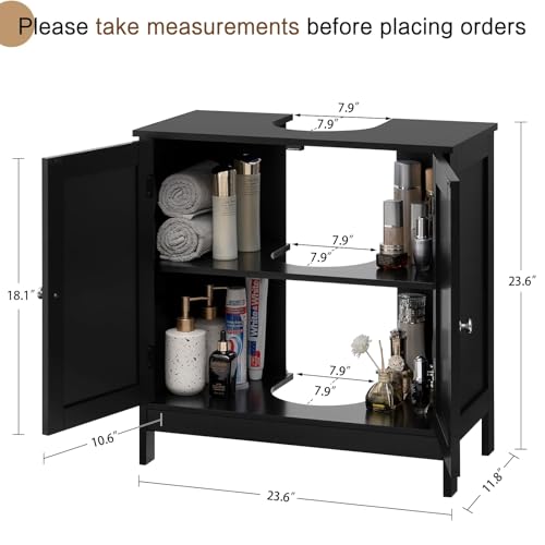 Iwell Pedestal Sink Storage Cabinet with 2 Doors and Shelf, Under Sink Cabinet, Bathroom Sink Cabinet with U-Shape, Black - color: Black Undersink