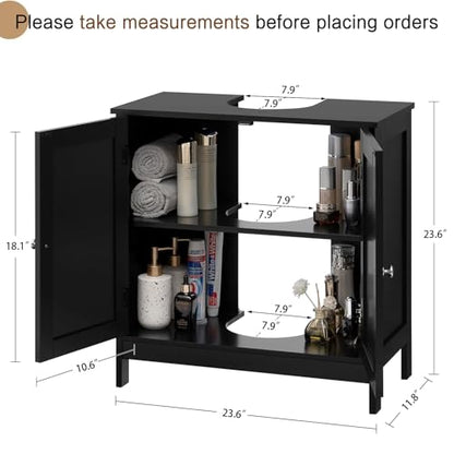Iwell Pedestal Sink Storage Cabinet with 2 Doors and Shelf, Under Sink Cabinet, Bathroom Sink Cabinet with U-Shape, Black - color: Black Undersink