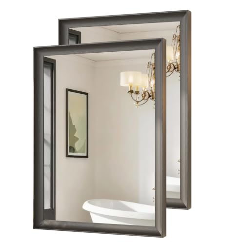 USHOWER 2 Pack Black Bathroom Mirrors for Over Sink 22x30 Inch, Aluminum Framed Rectangle Vanity Mirror for Wall, Bedroom, Living Room, Entryway, Anti-Rust, HD Tempered Glass, Horizontal/Vertical - color: Black, size: 30''L x 22''W-2PCS