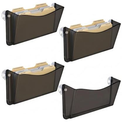 Azar Displays 250055-SMK Plastic Wall Mount File Holder with Suction Cups Smoke Colored, 4-Pack - color: BLACK SMK, style: Suction Cup