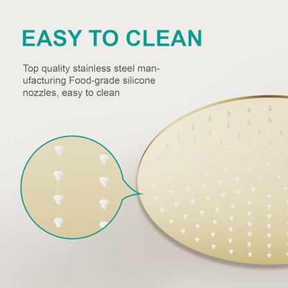 All Metal Rain Shower Head - Heavy Duty Stainless Steel, Easy Install, High Water Flow, Ultra-Thin Modern Design for Bathroom (F-Brushed Gold, 12) - color: Brushed Gold, size: 12