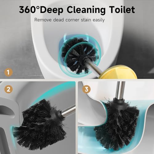 Brass Toilet Brush and Holder，Extra Long Handled Gold Toilet Brush for Bathroom，Stainless Steel Heavy Duty Toilet Bowl Brush,Deep Cleaning Modern Toilet Cleaner Brush -Space Saving, Covered Brush - color: Brass Gold