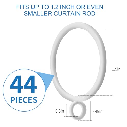 44 Pack Curtain Rings with Eyelets, Metal Drapery Rings for Pinch Pleat Curtains, Drape Ring 1.5 Inch I D, Fits Up to 1.2 in Rod (White) - color: White