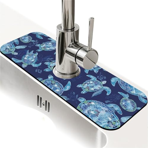 Kitchen Sink Splash Guard，Graceful sea turtle-1 Faucet Mat Sink Gadgets-Super Absorbent Fast Drying Mat Drip Catcher for Kitchen, Bathroom,Sink Mat, Dish Drying Mat, Bathroom(15" X 5.5" ) - color: Graceful sea turtle-1