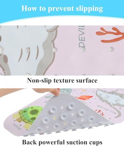 Secopad Bathtub Mat Non Slip, Cute Tub Mat, 40" x 16", Pink Sea Animals | Rectangular, Anti-Slip, Machine Washable, with Drain Holes and Suction Cups,For Bathtub and Shower Floor, for Toddler & Kids - color: Pink Sea Animals