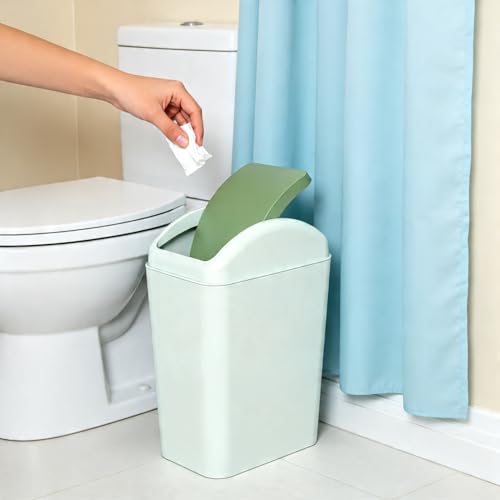 4.5 Gallon Plastic Swing Lid Trash Can, Slim Garbage Bin, Green | Trash Bin with Lid, Waste Basket Swing Top - color: Green