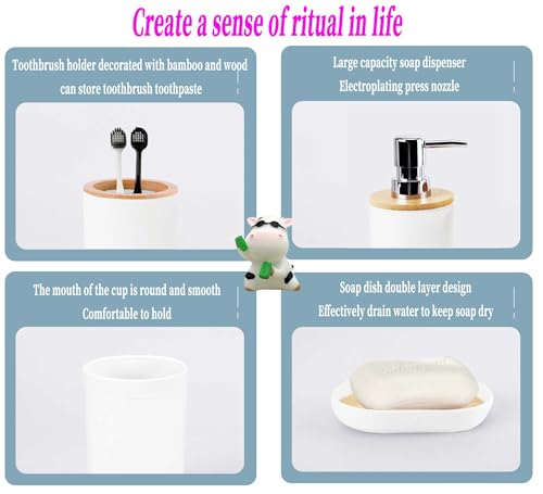 White Bathroom Accessories Set Complete Toothbrush Holder Toothbrush Cup Soap Dish Soap Dispenser Rustic Farmhouse Bathroom Decor Essentials Kit (White) ystz-001 - size: white