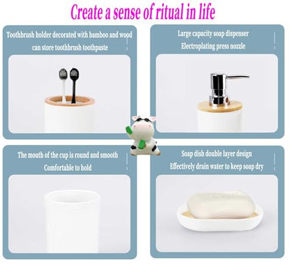 White Bathroom Accessories Set Complete Toothbrush Holder Toothbrush Cup Soap Dish Soap Dispenser Rustic Farmhouse Bathroom Decor Essentials Kit (White) ystz-001 - size: white