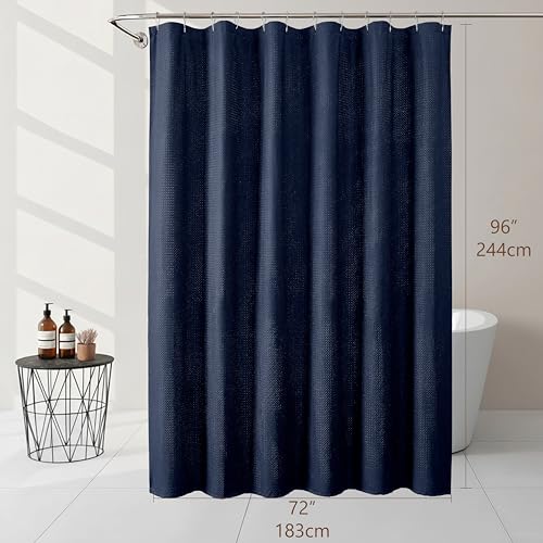 Extra Long Navy Blue Shower Curtain 96 Inch Long 1 Piece, Waffle Embossed Textured Fabric Shower Curtain for Bathroom Large Hotel, Water Resistant, Machine Washable, 72Wx96L Inches - color: Navy Blue, size: 72"W x 96"L (Pack of 1)